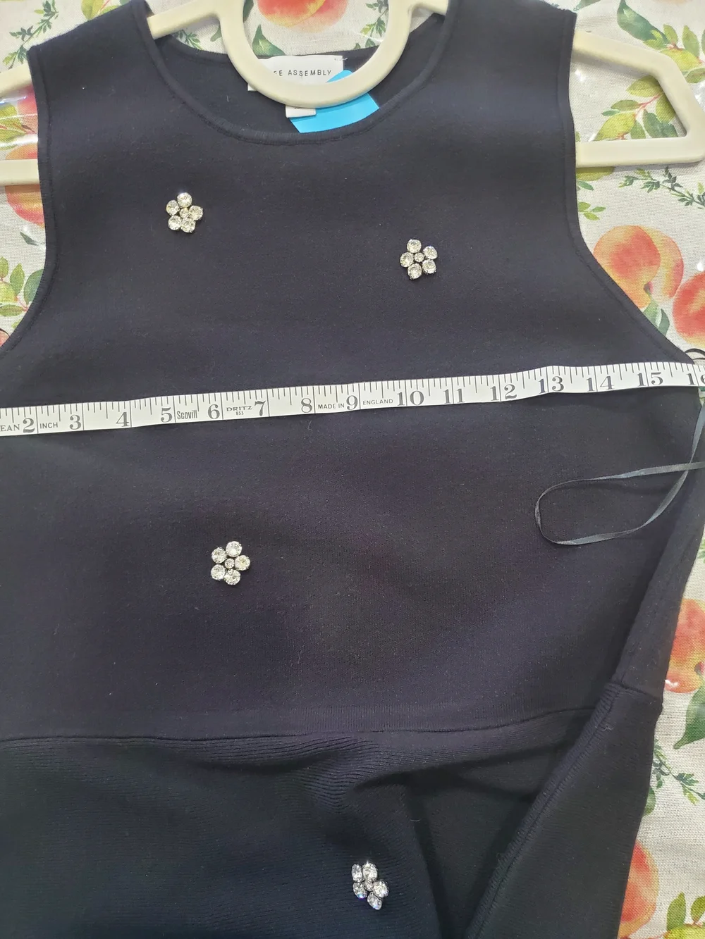 Black Midi Dress with Rhinestone Floral Accents Size Medium